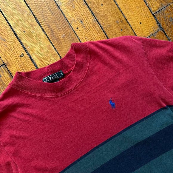 Vintage 80s Polo by Ralph‎ Lauren Made USA Men Red Green Navy Long Sleeve Shirt - Picture 3 of 7